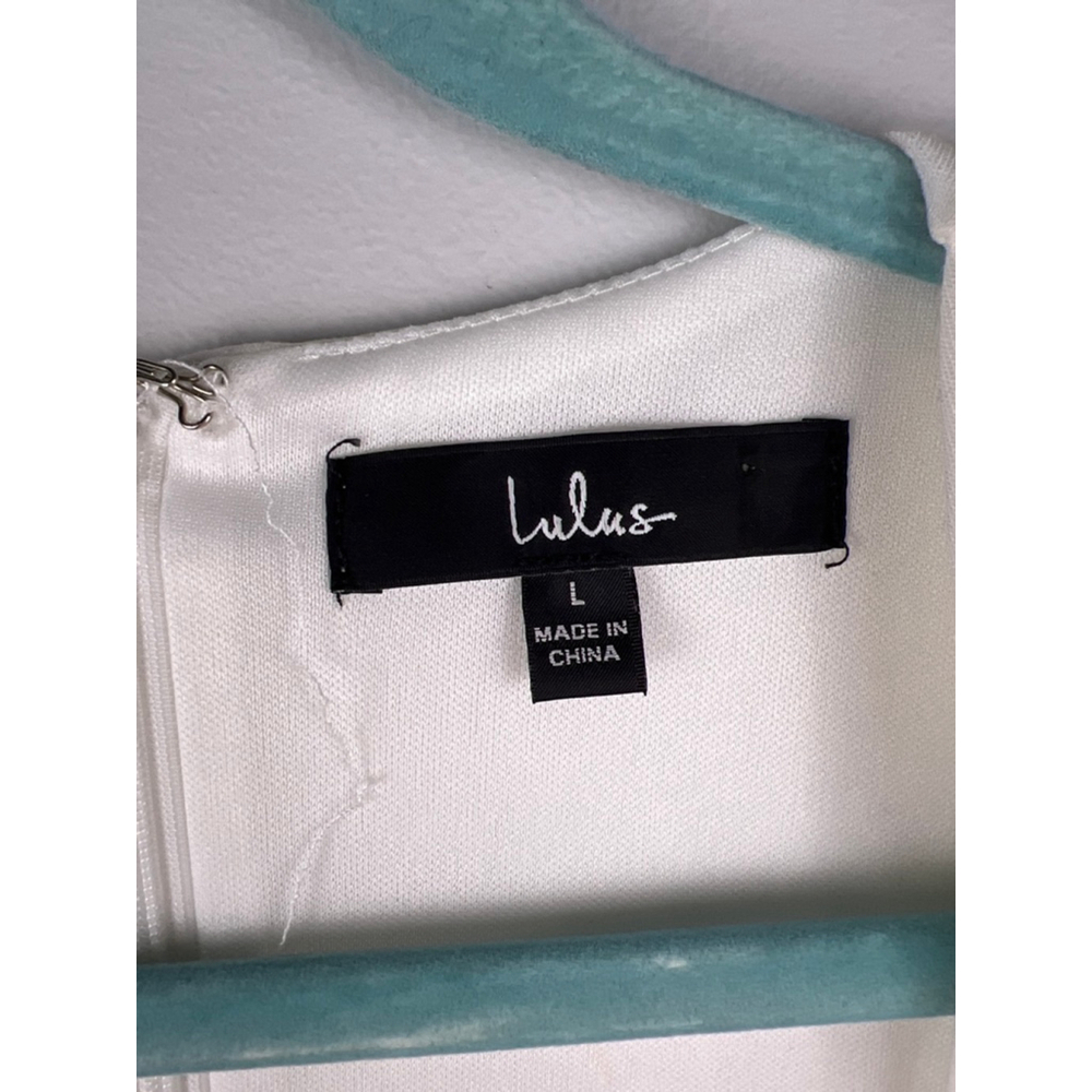 Lulus White Sleeveless Bodycon Dress Faux Wrap Stretch Zip Back Size L minimalis - Picture 3 of 6